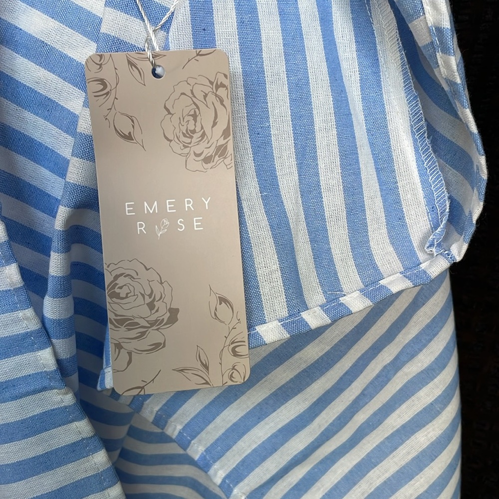 ❤️NWT Emery Rose Smock Dress w 2 side pockets Blue and White Striped Sleeveless - Picture 6 of 7